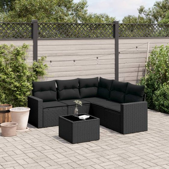 vidaXL 5-tlg. Garten-Sofagarnitur mit Kissen Schwarz Poly Rattan