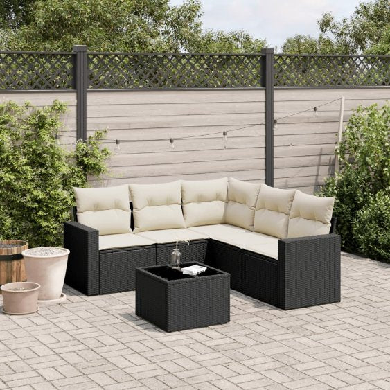 vidaXL 5-tlg. Garten-Sofagarnitur mit Kissen Schwarz Poly Rattan