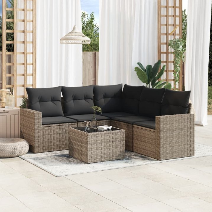 vidaXL 5-tlg. Garten-Sofagarnitur mit Kissen Schwarz Poly Rattan