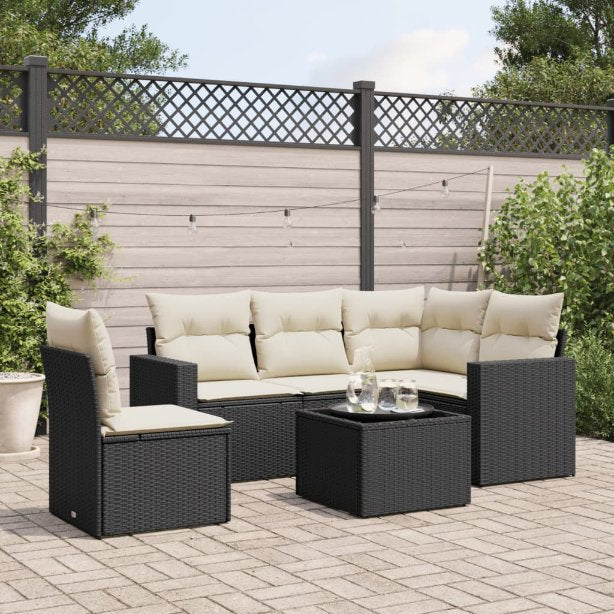vidaXL 5-tlg. Garten-Sofagarnitur mit Kissen Schwarz Poly Rattan