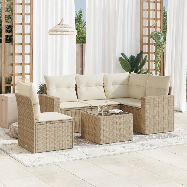 vidaXL 5-tlg. Garten-Sofagarnitur mit Kissen Schwarz Poly Rattan