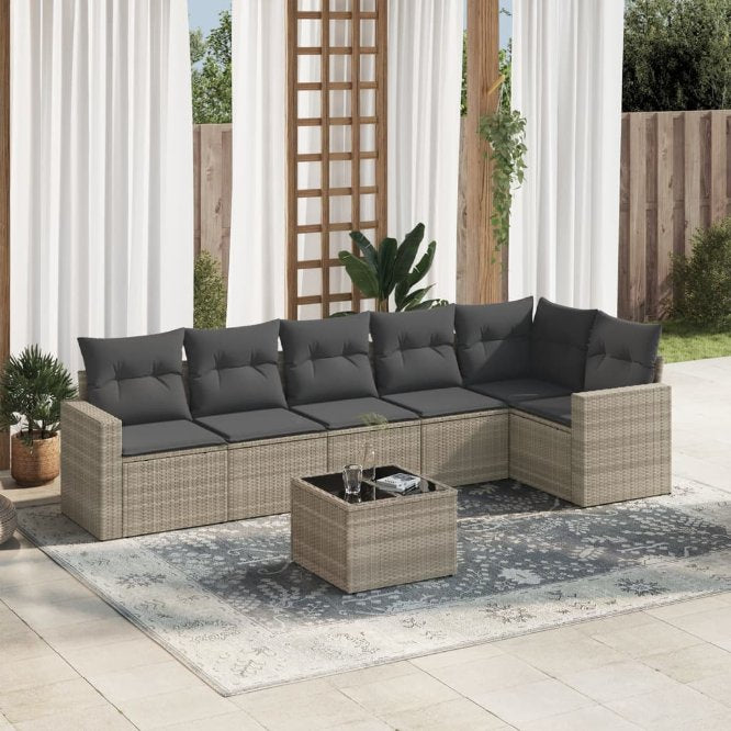vidaXL 6-tlg. Garten-Sofagarnitur mit Kissen Schwarz Poly Rattan