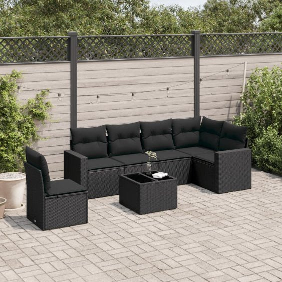 vidaXL 6-tlg. Garten-Sofagarnitur mit Kissen Schwarz Poly Rattan
