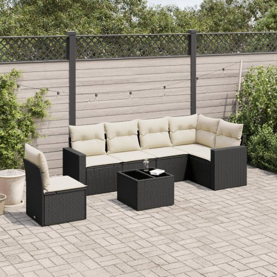 vidaXL 6-tlg. Garten-Sofagarnitur mit Kissen Schwarz Poly Rattan