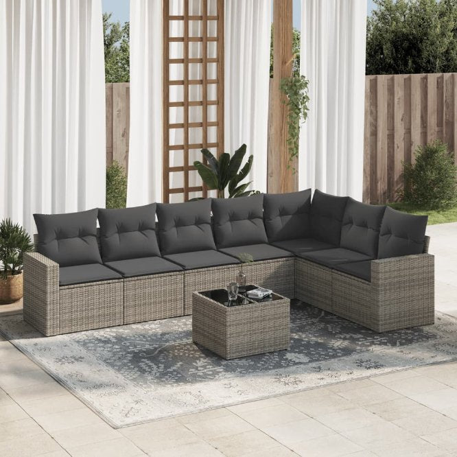 vidaXL 7-tlg. Garten-Sofagarnitur mit Kissen Schwarz Poly Rattan