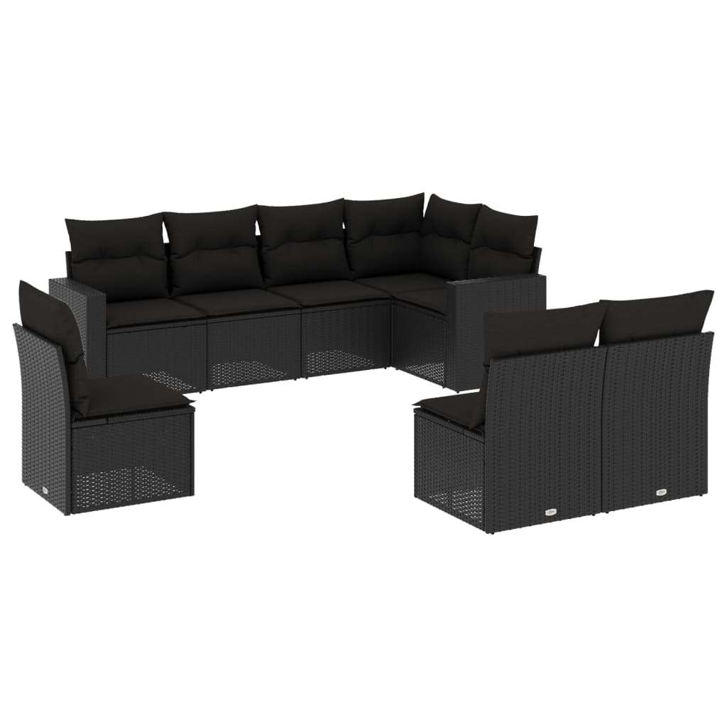 vidaXL 8-tlg. Garten-Sofagarnitur mit Kissen Schwarz Poly Rattan