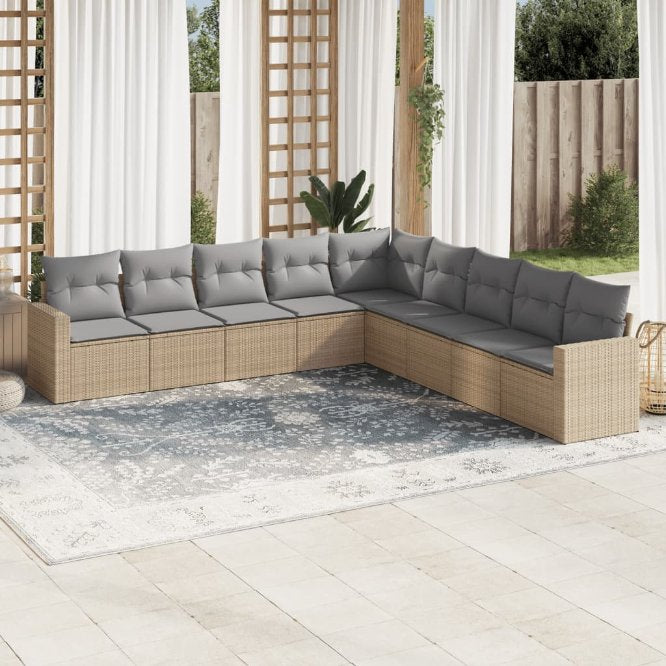 vidaXL 9-tlg. Garten-Sofagarnitur mit Kissen Schwarz Poly Rattan