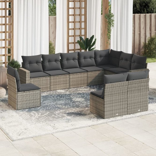 vidaXL 10-tlg. Garten-Sofagarnitur mit Kissen Schwarz Poly Rattan