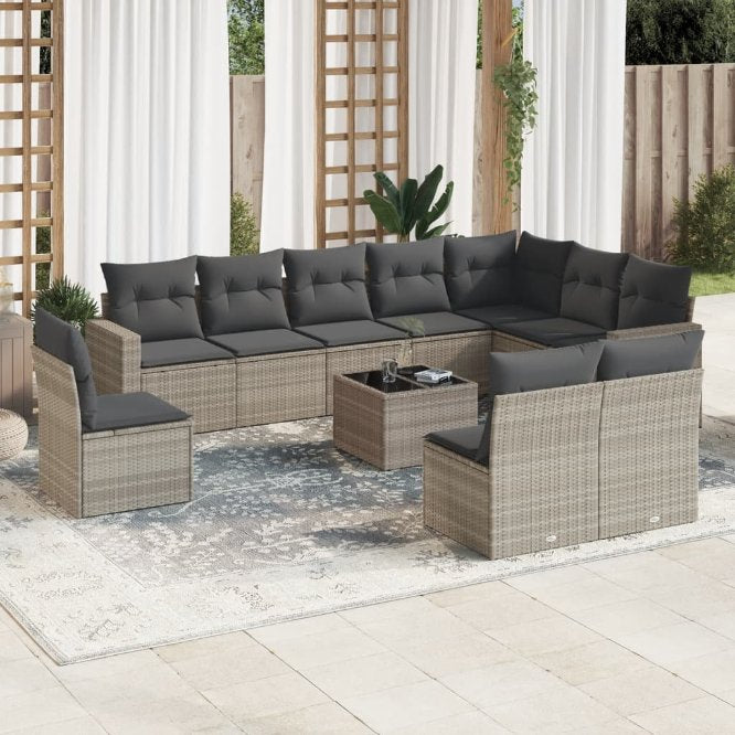 vidaXL 10-tlg. Garten-Sofagarnitur mit Kissen Schwarz Poly Rattan