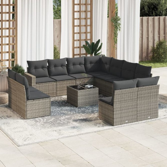 vidaXL 11-tlg. Garten-Sofagarnitur mit Kissen Schwarz Poly Rattan