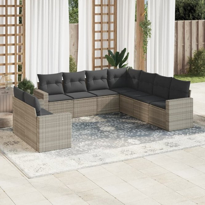 vidaXL 9-tlg. Garten-Sofagarnitur mit Kissen Schwarz Poly Rattan