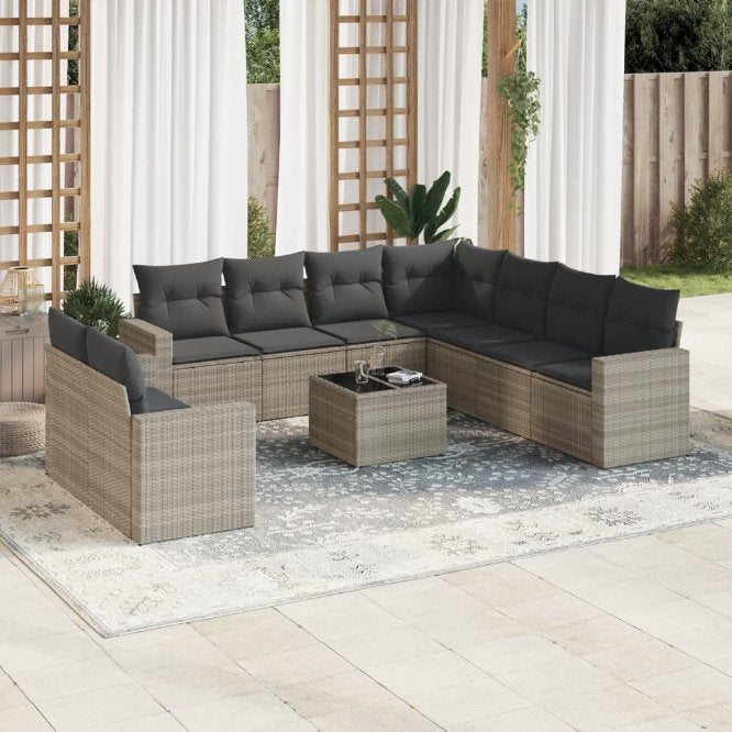 vidaXL 9-tlg. Garten-Sofagarnitur mit Kissen Schwarz Poly Rattan