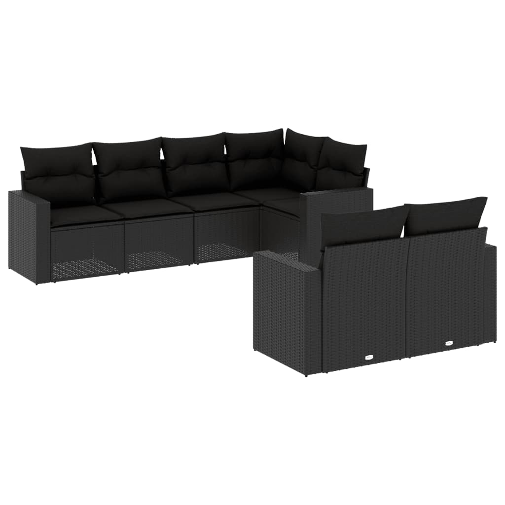 vidaXL 7-tlg. Garten-Sofagarnitur mit Kissen Schwarz Poly Rattan