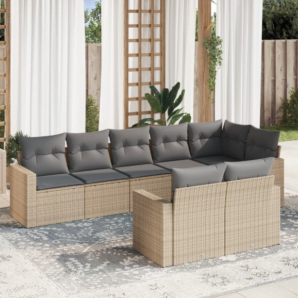 vidaXL 8-tlg. Garten-Sofagarnitur mit Kissen Schwarz Poly Rattan