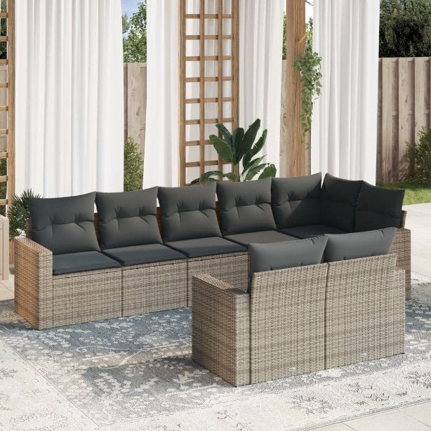 vidaXL 8-tlg. Garten-Sofagarnitur mit Kissen Schwarz Poly Rattan
