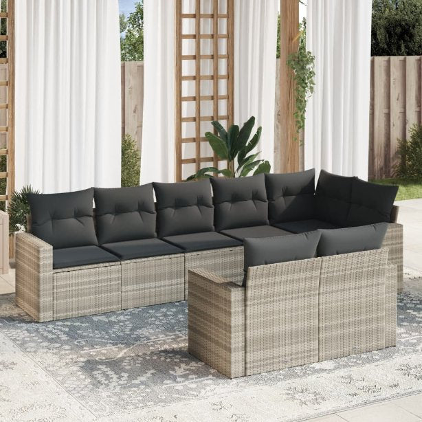 vidaXL 8-tlg. Garten-Sofagarnitur mit Kissen Schwarz Poly Rattan
