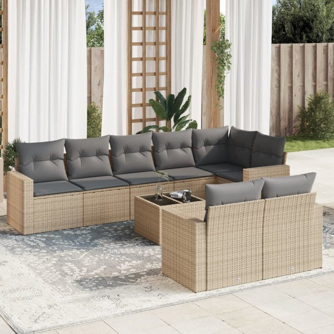 vidaXL 8-tlg. Garten-Sofagarnitur mit Kissen Schwarz Poly Rattan