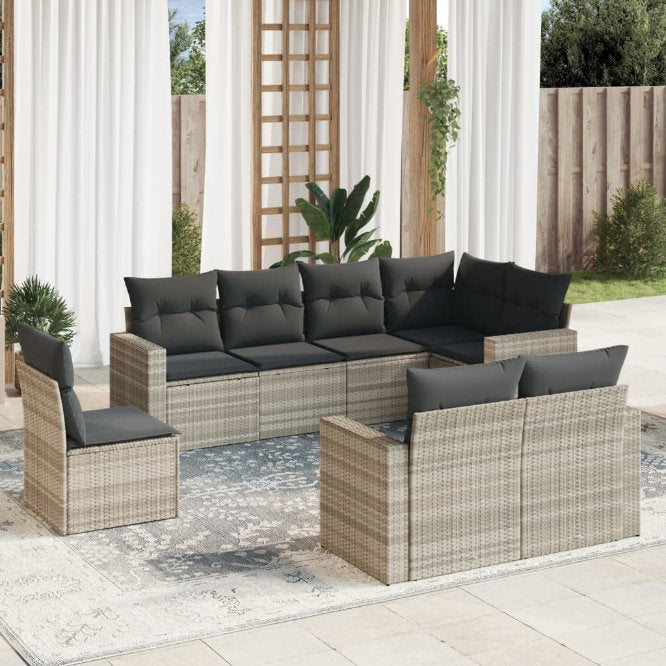 vidaXL 8-tlg. Garten-Sofagarnitur mit Kissen Schwarz Poly Rattan