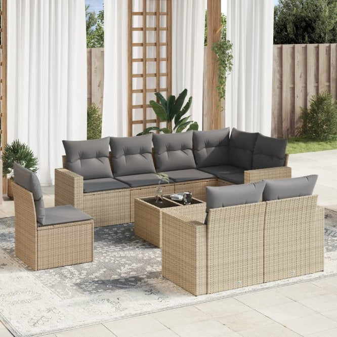 vidaXL 8-tlg. Garten-Sofagarnitur mit Kissen Schwarz Poly Rattan