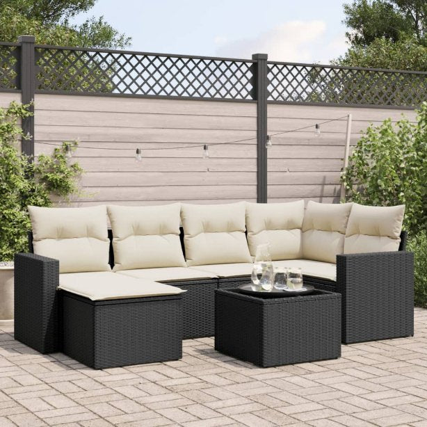 vidaXL 6-tlg. Garten-Sofagarnitur mit Kissen Schwarz Poly Rattan