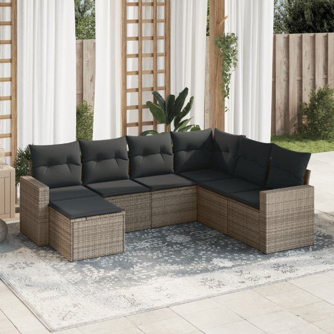 vidaXL 7-tlg. Garten-Sofagarnitur mit Kissen Schwarz Poly Rattan