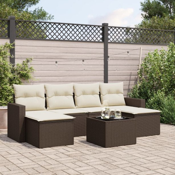 vidaXL 6-tlg. Garten-Sofagarnitur mit Kissen Schwarz Poly Rattan