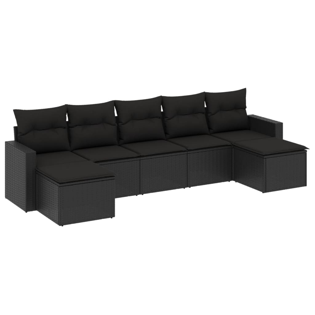 vidaXL 7-tlg. Garten-Sofagarnitur mit Kissen Schwarz Poly Rattan