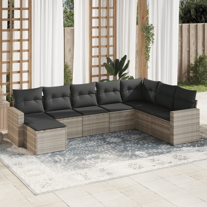 vidaXL 8-tlg. Garten-Sofagarnitur mit Kissen Schwarz Poly Rattan