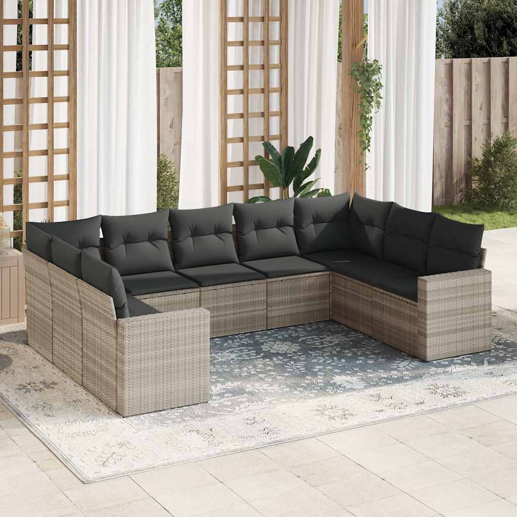 vidaXL 9-tlg. Garten-Sofagarnitur mit Kissen Schwarz Poly Rattan