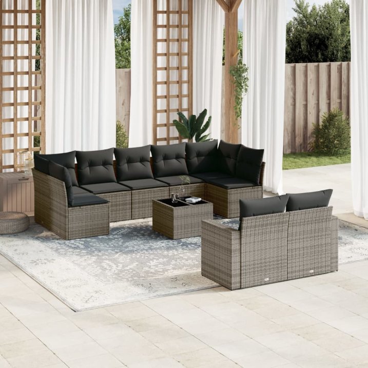 vidaXL 9-tlg. Garten-Sofagarnitur mit Kissen Schwarz Poly Rattan