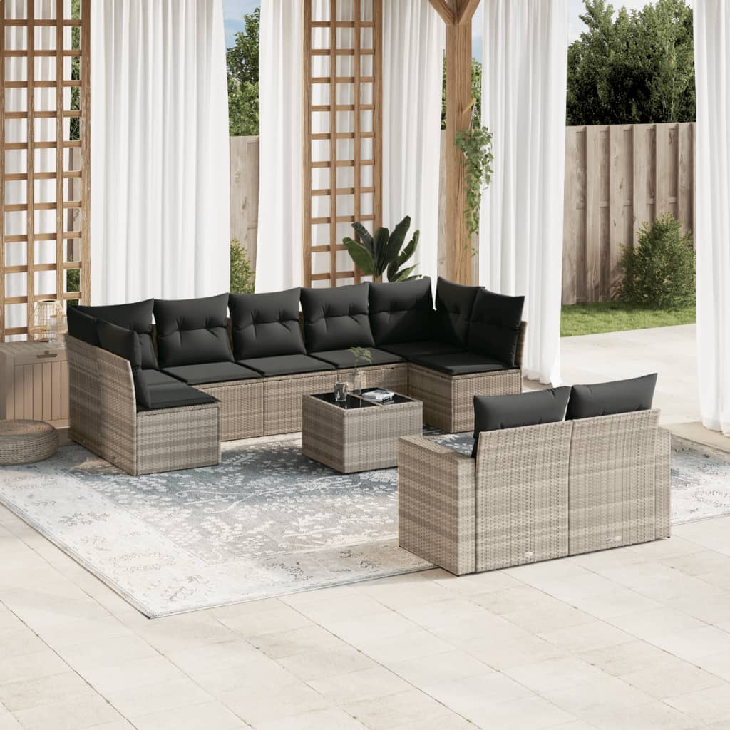 vidaXL 9-tlg. Garten-Sofagarnitur mit Kissen Schwarz Poly Rattan