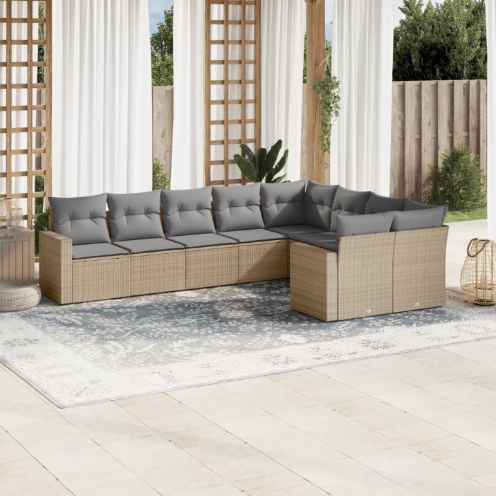 vidaXL 9-tlg. Garten-Sofagarnitur mit Kissen Schwarz Poly Rattan