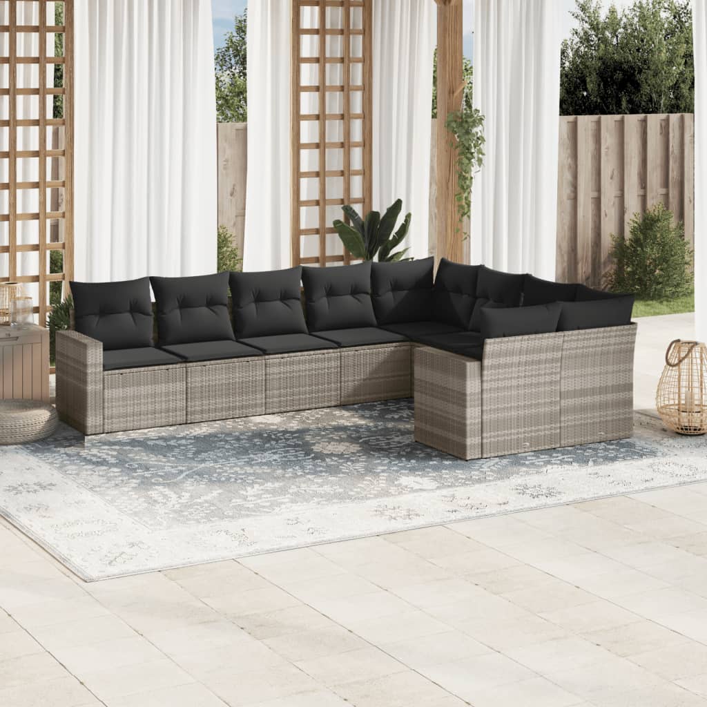 vidaXL 9-tlg. Garten-Sofagarnitur mit Kissen Schwarz Poly Rattan