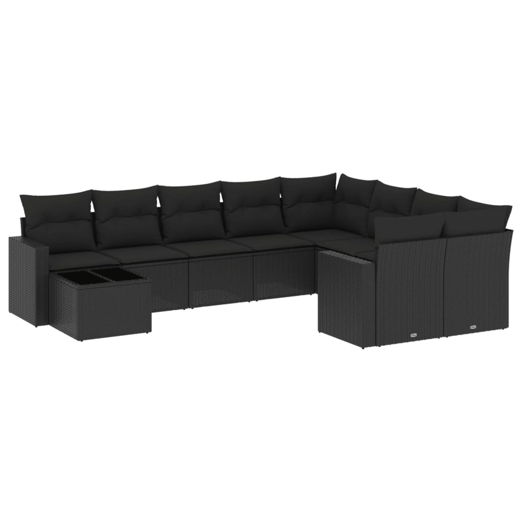 vidaXL 10-tlg. Garten-Sofagarnitur mit Kissen Schwarz Poly Rattan
