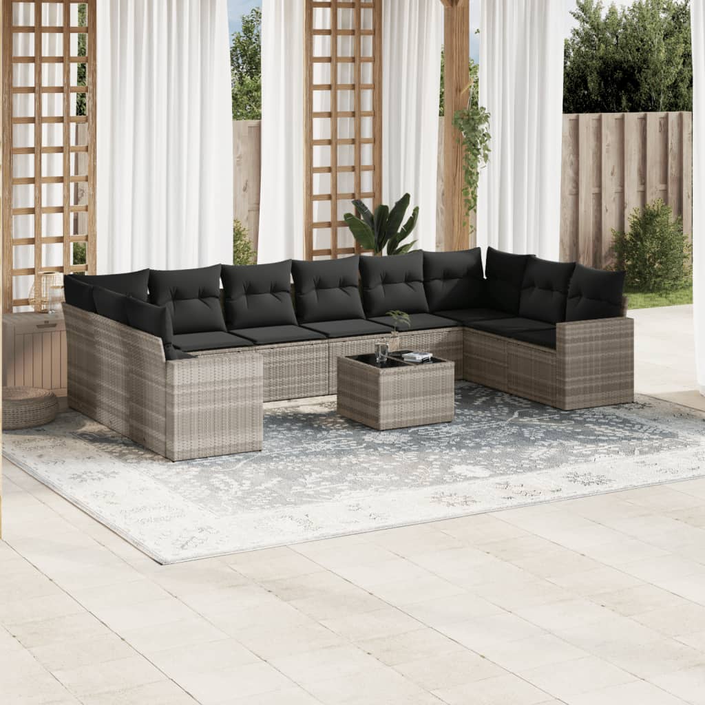 vidaXL 10-tlg. Garten-Sofagarnitur mit Kissen Schwarz Poly Rattan