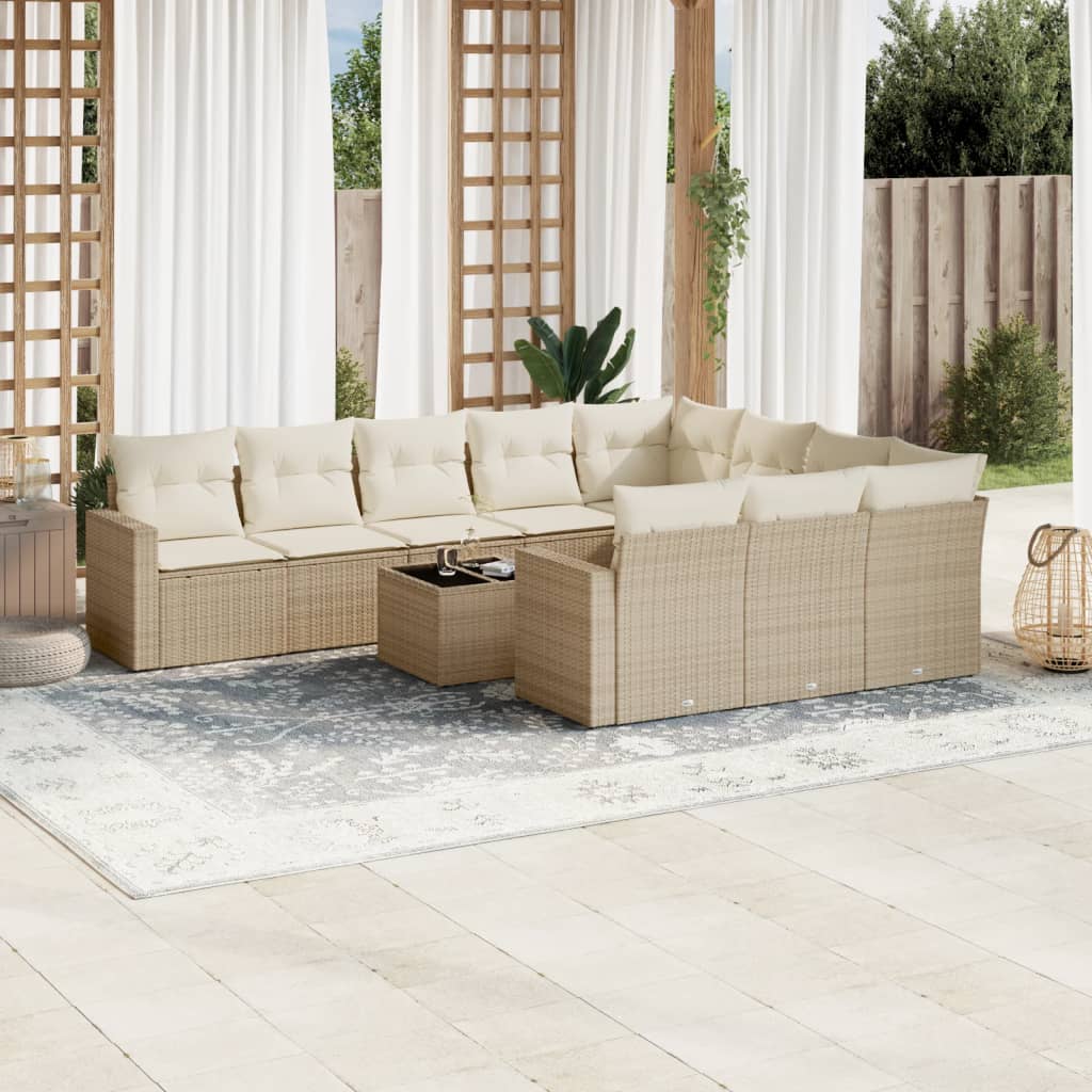 vidaXL 10-tlg. Garten-Sofagarnitur mit Kissen Schwarz Poly Rattan