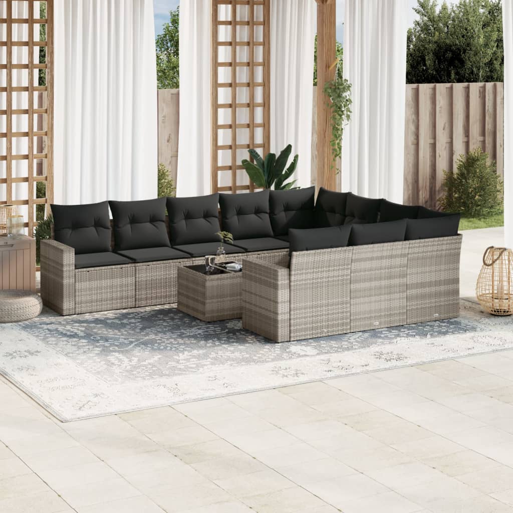 vidaXL 10-tlg. Garten-Sofagarnitur mit Kissen Schwarz Poly Rattan