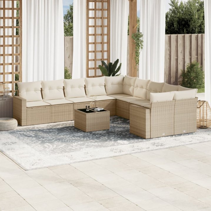 vidaXL 10-tlg. Garten-Sofagarnitur mit Kissen Schwarz Poly Rattan