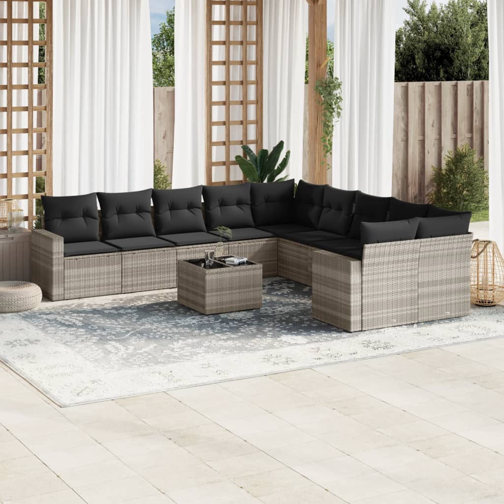 vidaXL 10-tlg. Garten-Sofagarnitur mit Kissen Schwarz Poly Rattan
