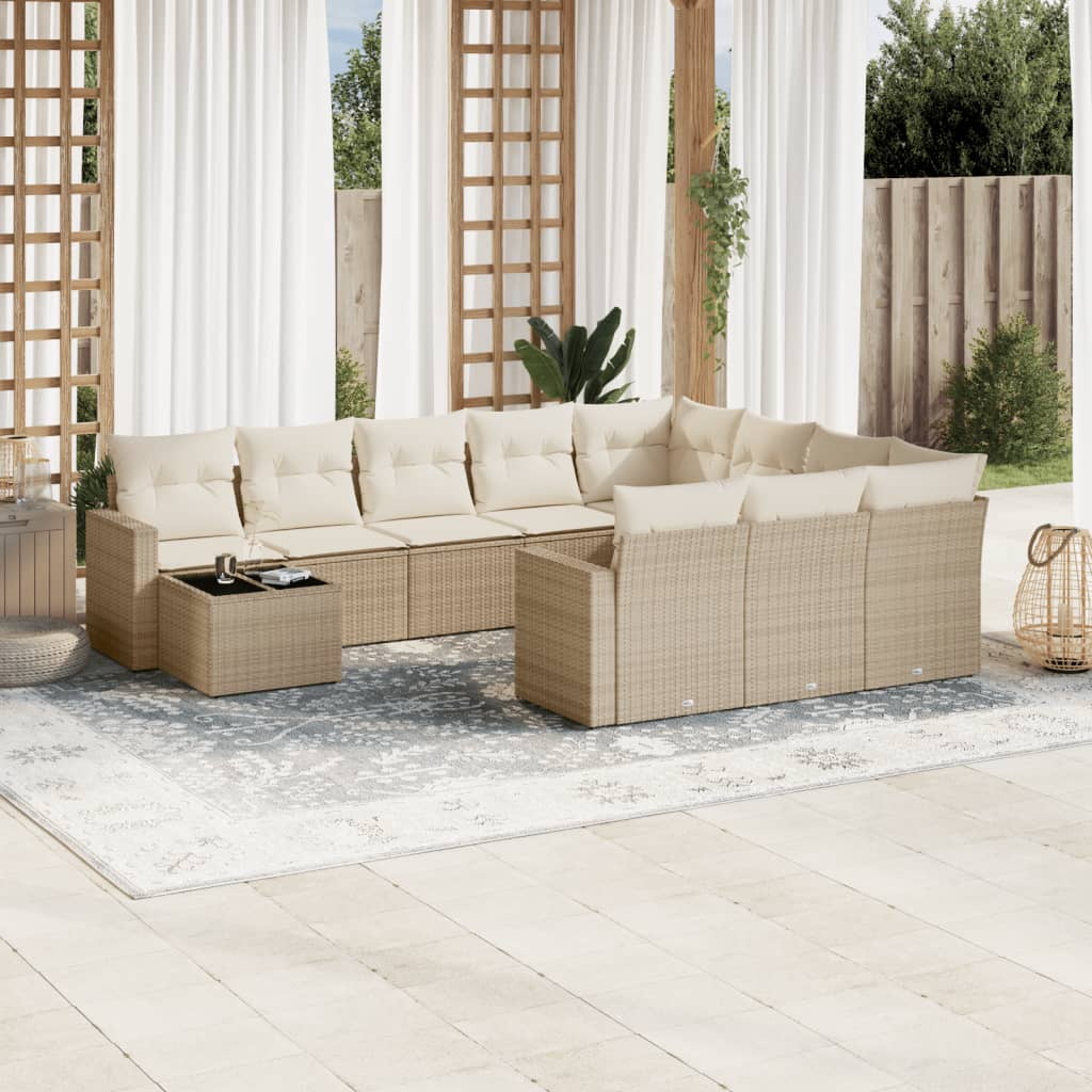 vidaXL 11-tlg. Garten-Sofagarnitur mit Kissen Schwarz Poly Rattan
