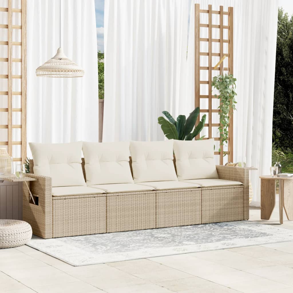 4-tlg. Garten-Sofagarnitur mit Kissen Schwarz Poly Rattan