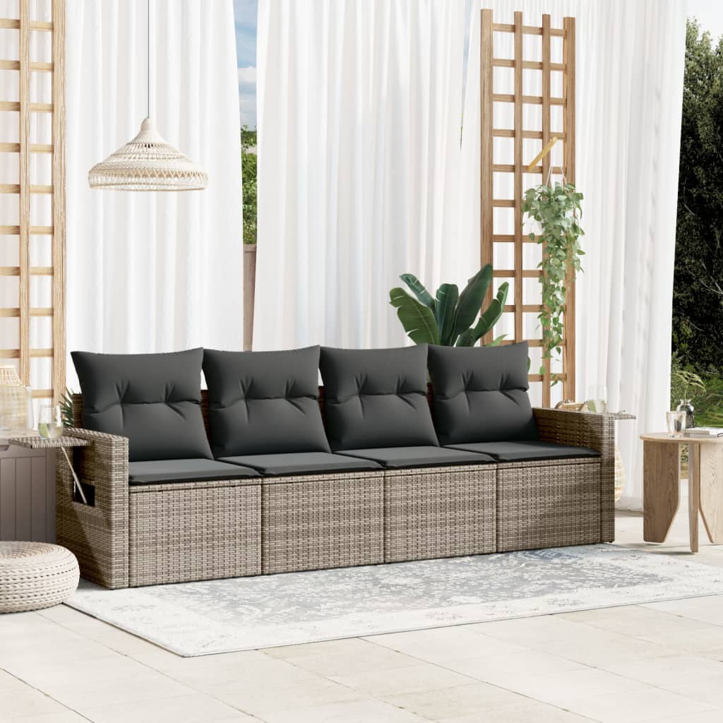 4-tlg. Garten-Sofagarnitur mit Kissen Schwarz Poly Rattan