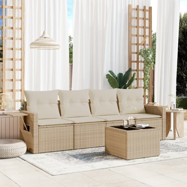 4-tlg. Garten-Sofagarnitur mit Kissen Schwarz Poly Rattan