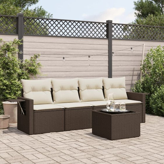 4-tlg. Garten-Sofagarnitur mit Kissen Schwarz Poly Rattan