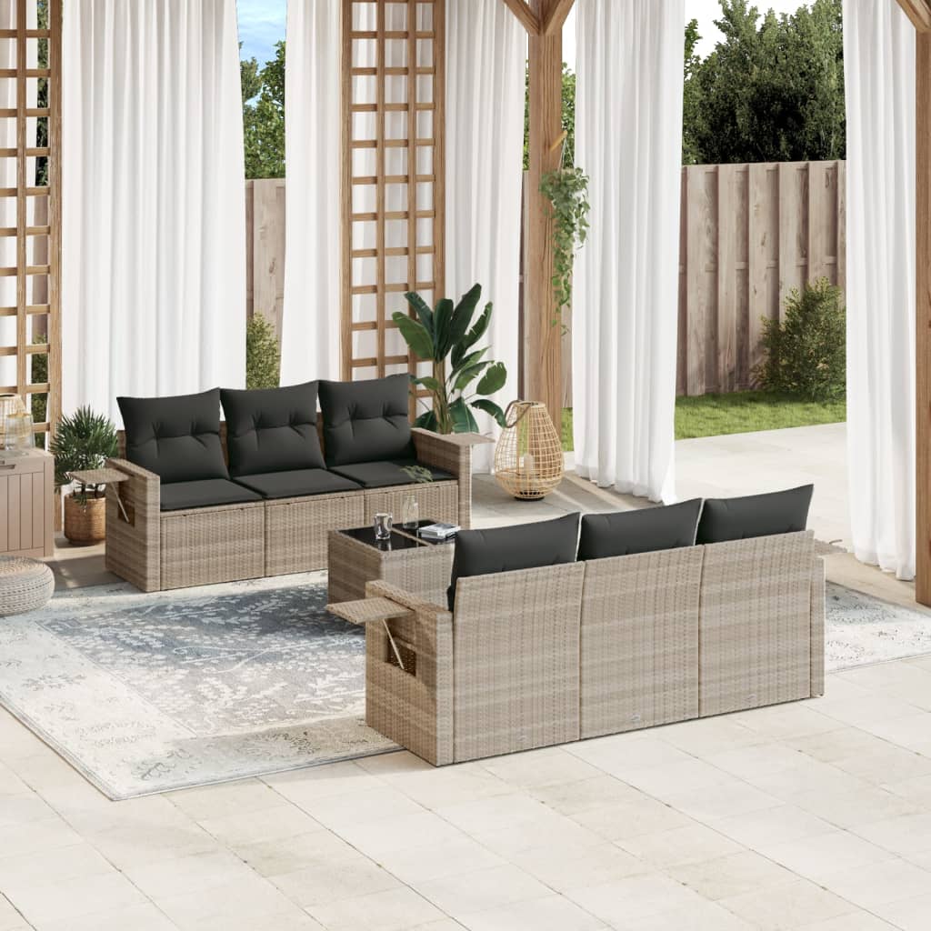 7-tlg. Garten-Sofagarnitur mit Kissen Schwarz Poly Rattan