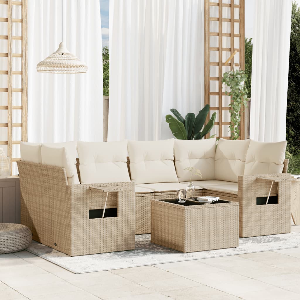 7-tlg. Garten-Sofagarnitur mit Kissen Schwarz Poly Rattan