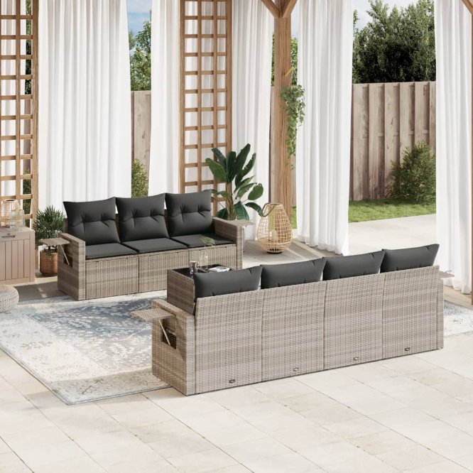 8-tlg. Garten-Sofagarnitur mit Kissen Schwarz Poly Rattan