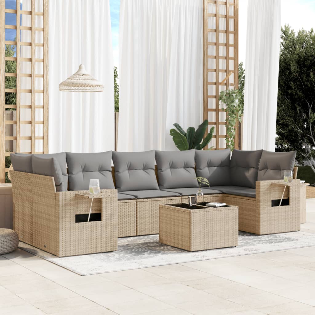 8-tlg. Garten-Sofagarnitur mit Kissen Schwarz Poly Rattan