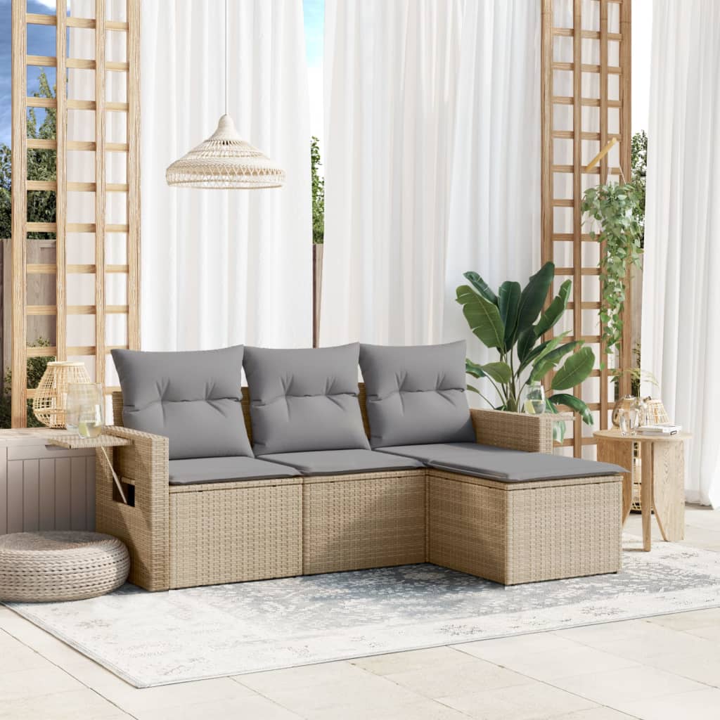 4-tlg. Garten-Sofagarnitur mit Kissen Schwarz Poly Rattan