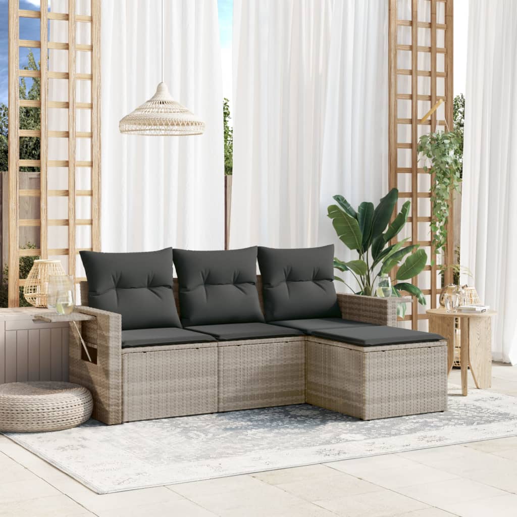 4-tlg. Garten-Sofagarnitur mit Kissen Schwarz Poly Rattan